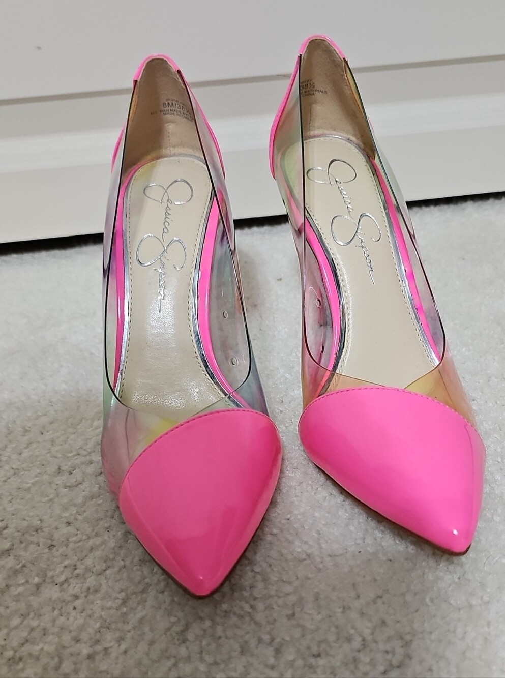 Jessica Simpson Hot Pink Patent Pointed-Toe Pumps with Iridescent Sides